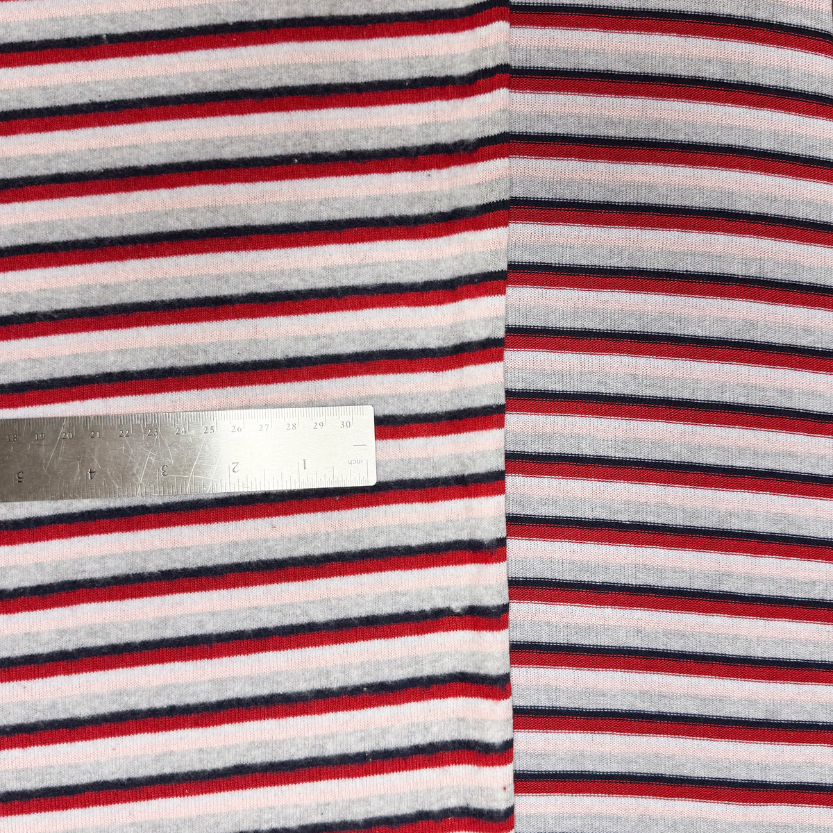 4 Yds x 64" Red Pink Grey Striped Cotton Blend? Knit Fabric