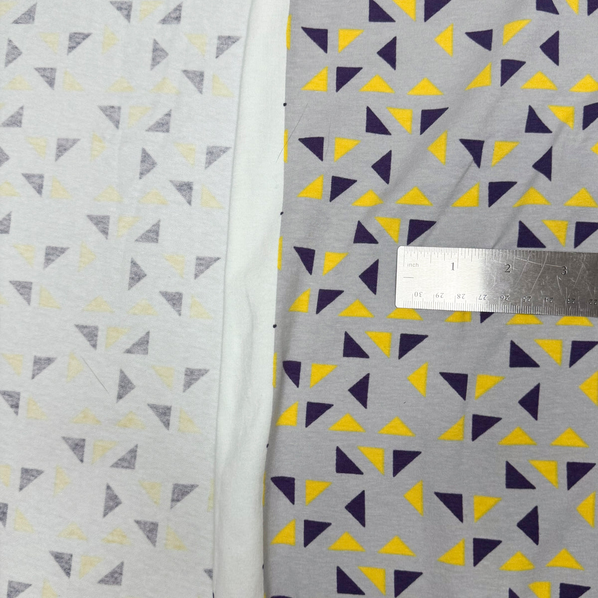 4 3/4 Yds x 64" Purple Yellow Triangle Grey Cotton Knit Fabric