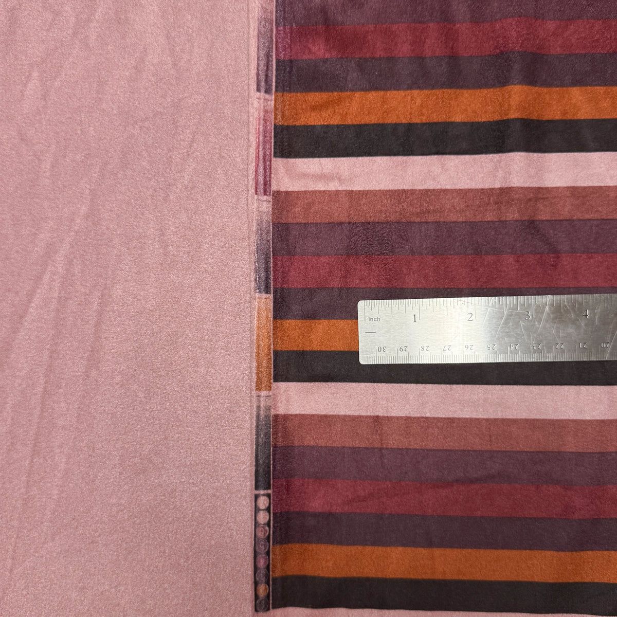 3 Yds x 64 Mauve Brown Burgundy Orange Stripe Chamois Synthetic Stretch Knit Fabric
