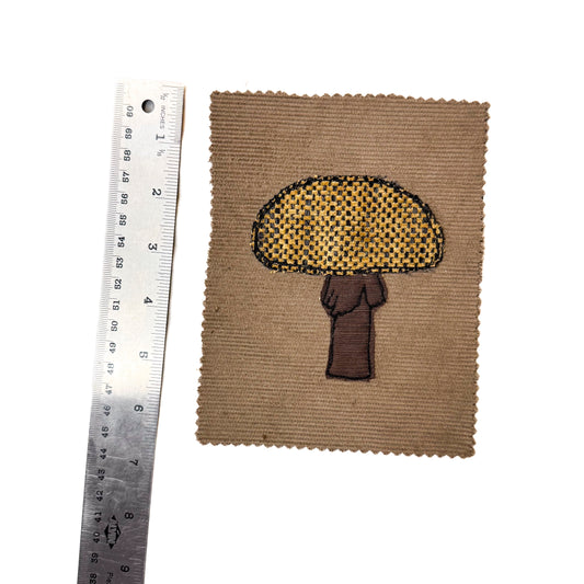 Amonita Mushroom Sew-On Patch, 5" x 6.5", Corduroy, Poly Fabric