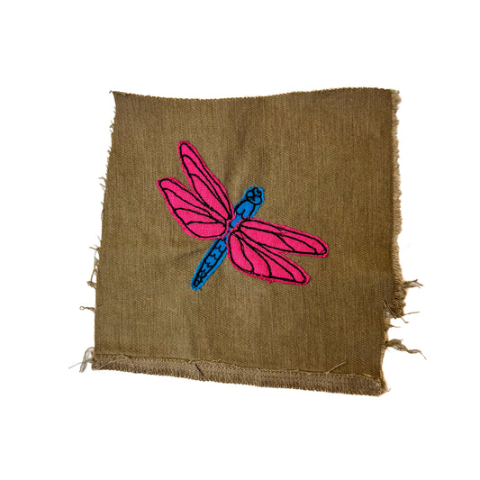Dragonfly Sew-On Patch, 6" x 6.5", Denim, Linen Fabric