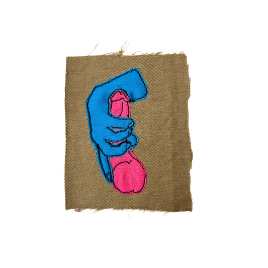 Reach Around Sew-On Patch, 4.5" x 5.5", Denim, Cotton, Linen Fabric