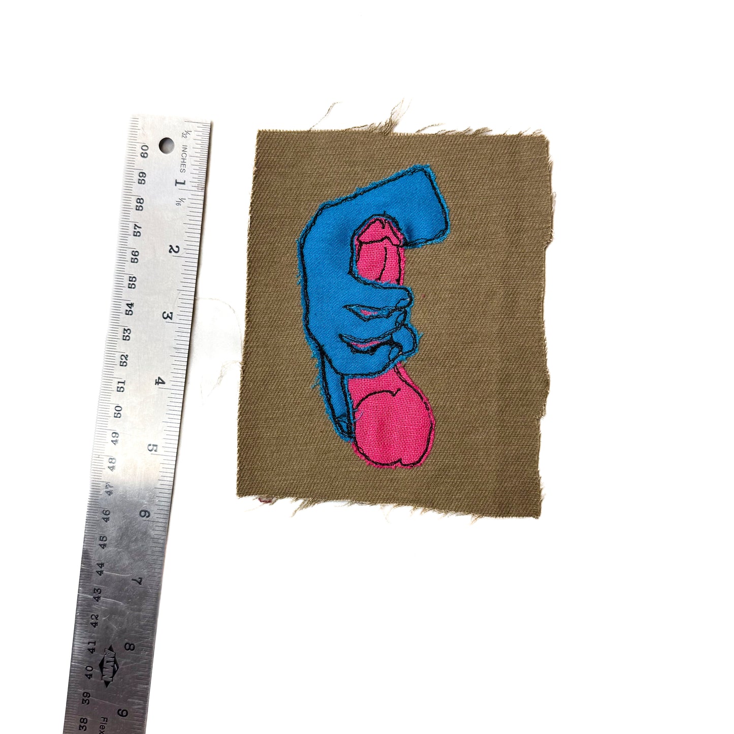 Reach Around Sew-On Patch, 4.5" x 5.5", Denim, Cotton, Linen Fabric