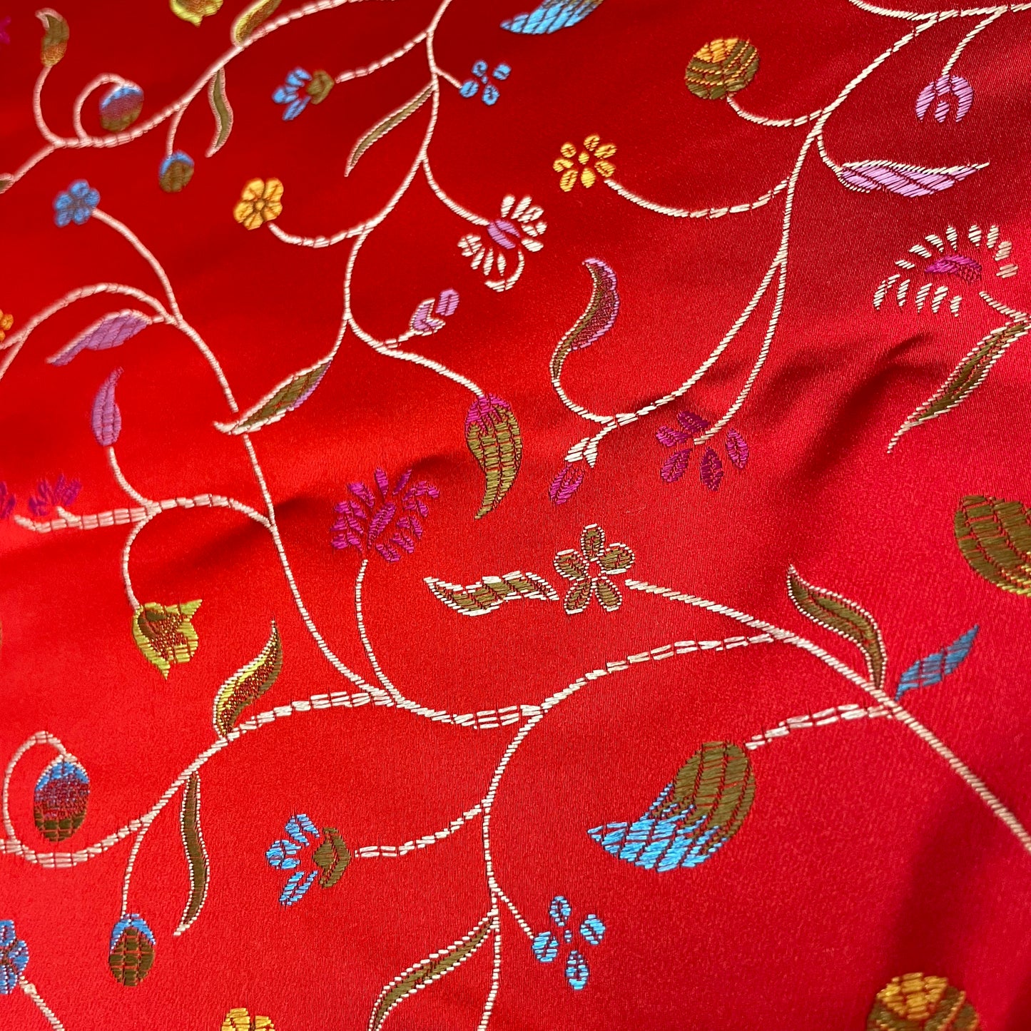 2 Yds x 45" Red Floral Satin Synthetic Fabric
