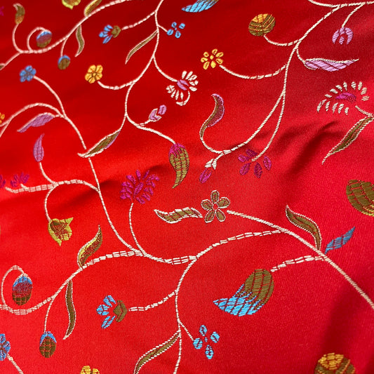 2 Yds x 45" Red Floral Satin Synthetic Fabric