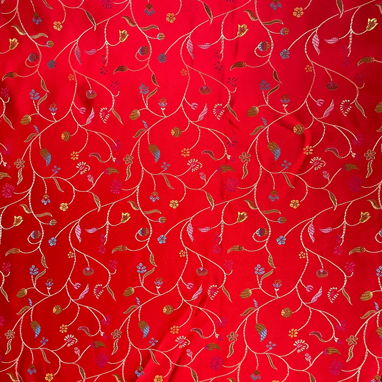 2 Yds x 45" Red Floral Satin Synthetic Fabric