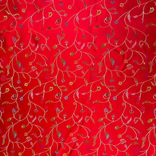2 Yds x 45" Red Floral Satin Synthetic Fabric