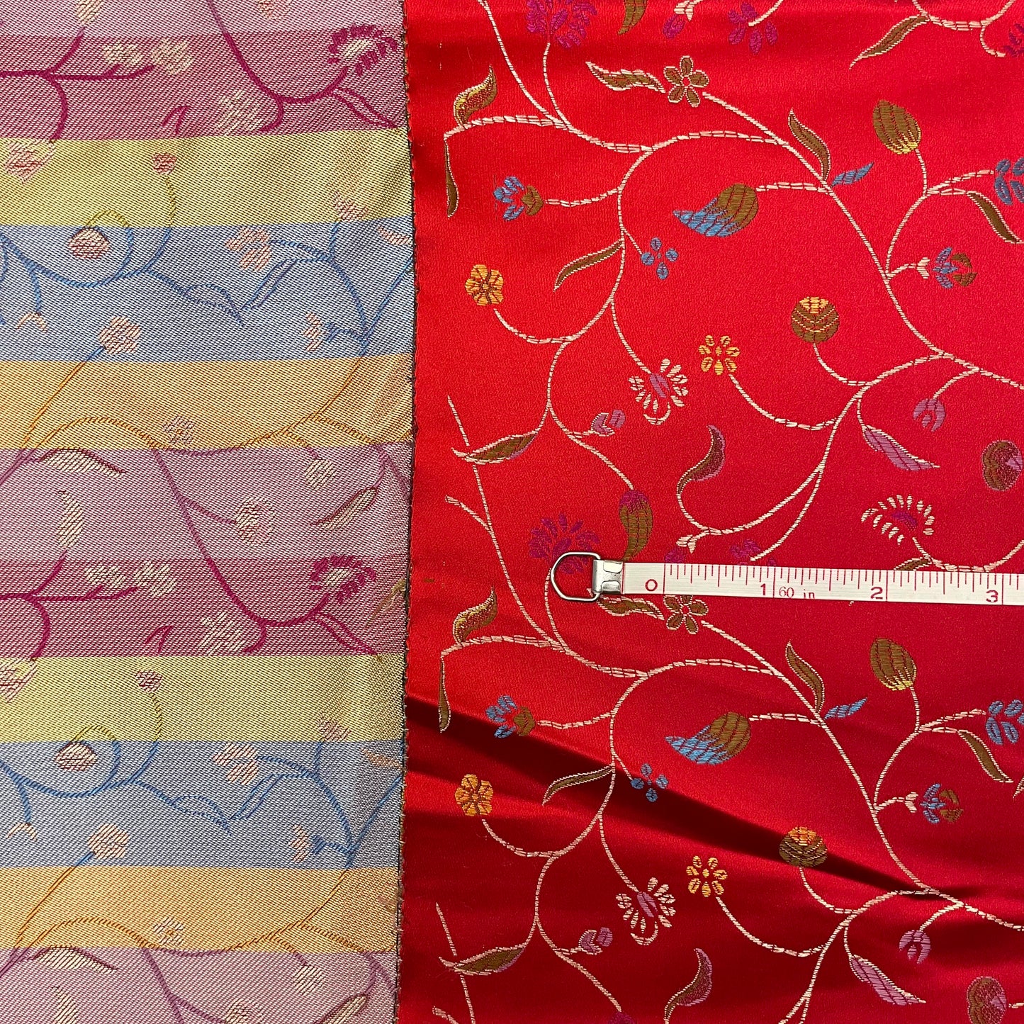 2 Yds x 45" Red Floral Satin Synthetic Fabric
