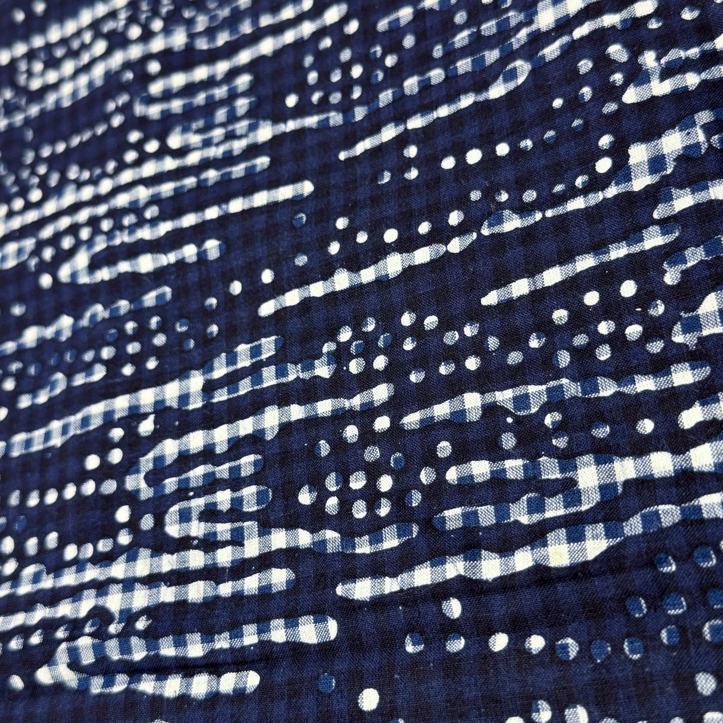 6 1/2 Yds x 44" Dark Blue Drippy Gingham Cotton Fabric