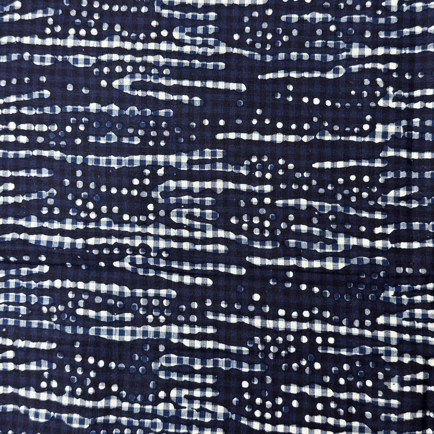 6 1/2 Yds x 44" Dark Blue Drippy Gingham Cotton Fabric