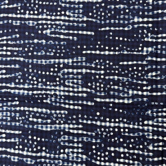 6 1/2 Yds x 44" Dark Blue Drippy Gingham Cotton Fabric