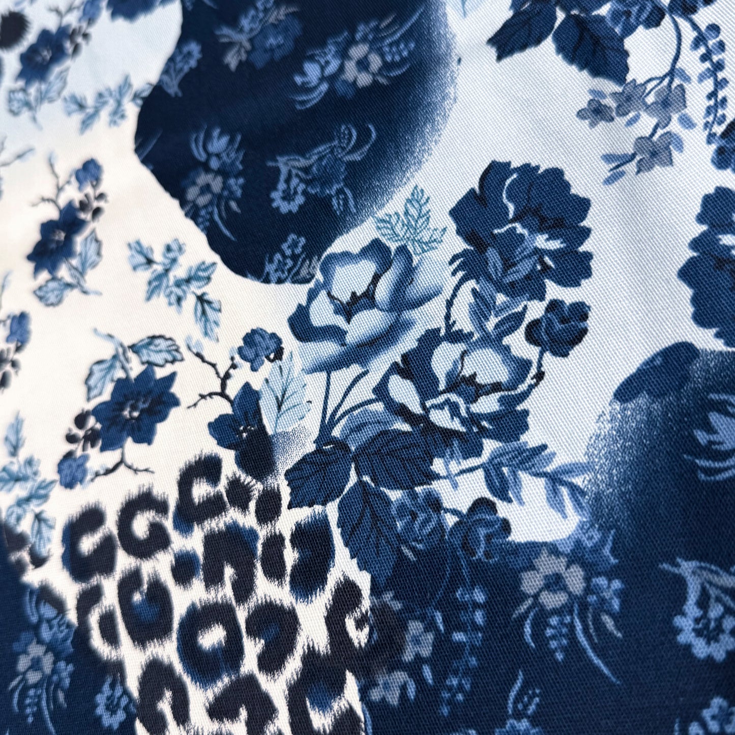 4 1/2 Yds x 54" Blue Leopard Floral Cotton (Denim?) Stretch