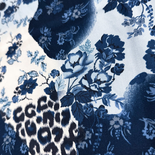 4 1/2 Yds x 54" Blue Leopard Floral Cotton (Denim?) Stretch