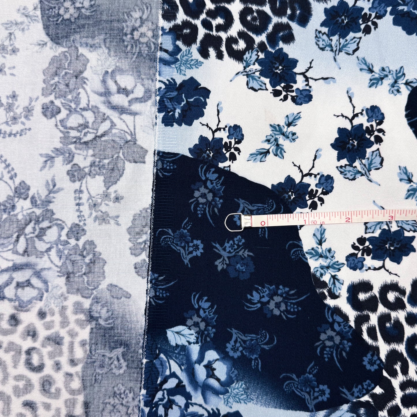 4 1/2 Yds x 54" Blue Leopard Floral Cotton (Denim?) Stretch