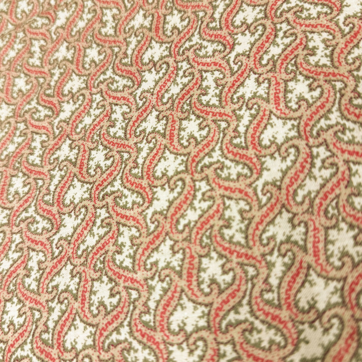 2 Yds x 46" Red Green Tan Squiggle Cotton Fabric