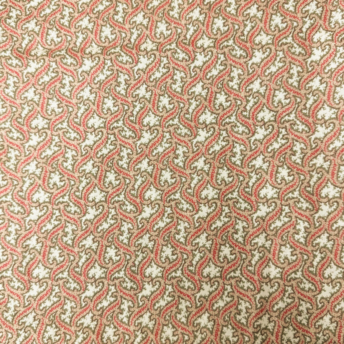 2 Yds x 46" Red Green Tan Squiggle Cotton Fabric