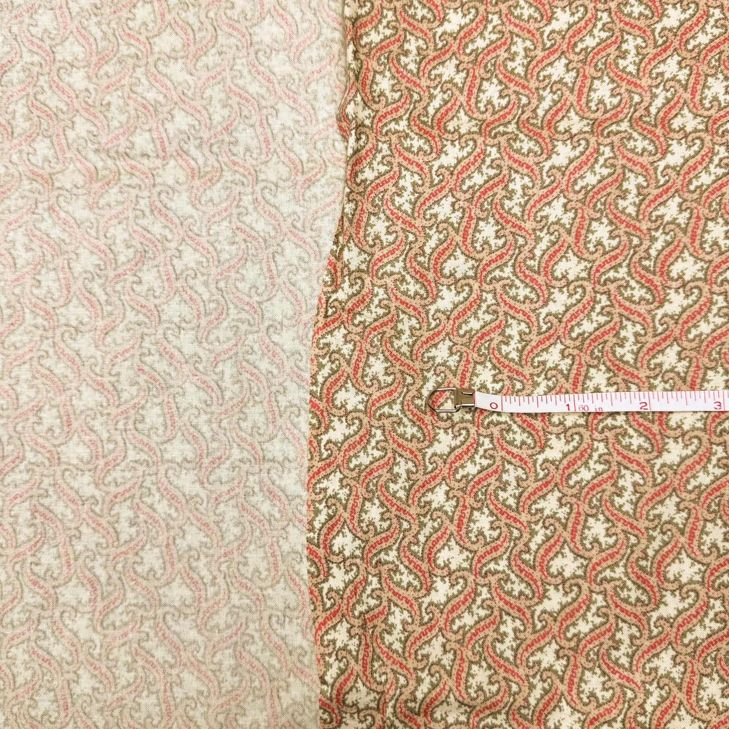 2 Yds x 46" Red Green Tan Squiggle Cotton Fabric