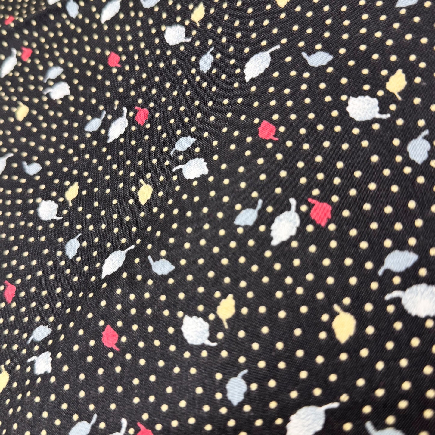1 1/3 Yds x 45" Black Spotted Leaves Cotton Fabric