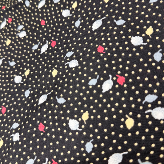 1 1/3 Yds x 45" Black Spotted Leaves Cotton Fabric
