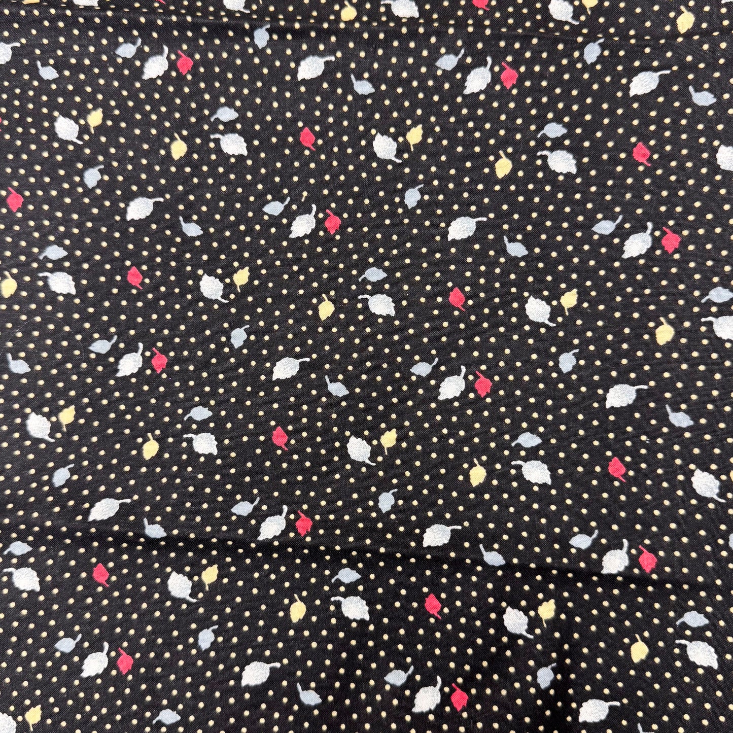 1 1/3 Yds x 45" Black Spotted Leaves Cotton Fabric
