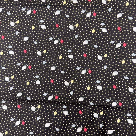 1 1/3 Yds x 45" Black Spotted Leaves Cotton Fabric