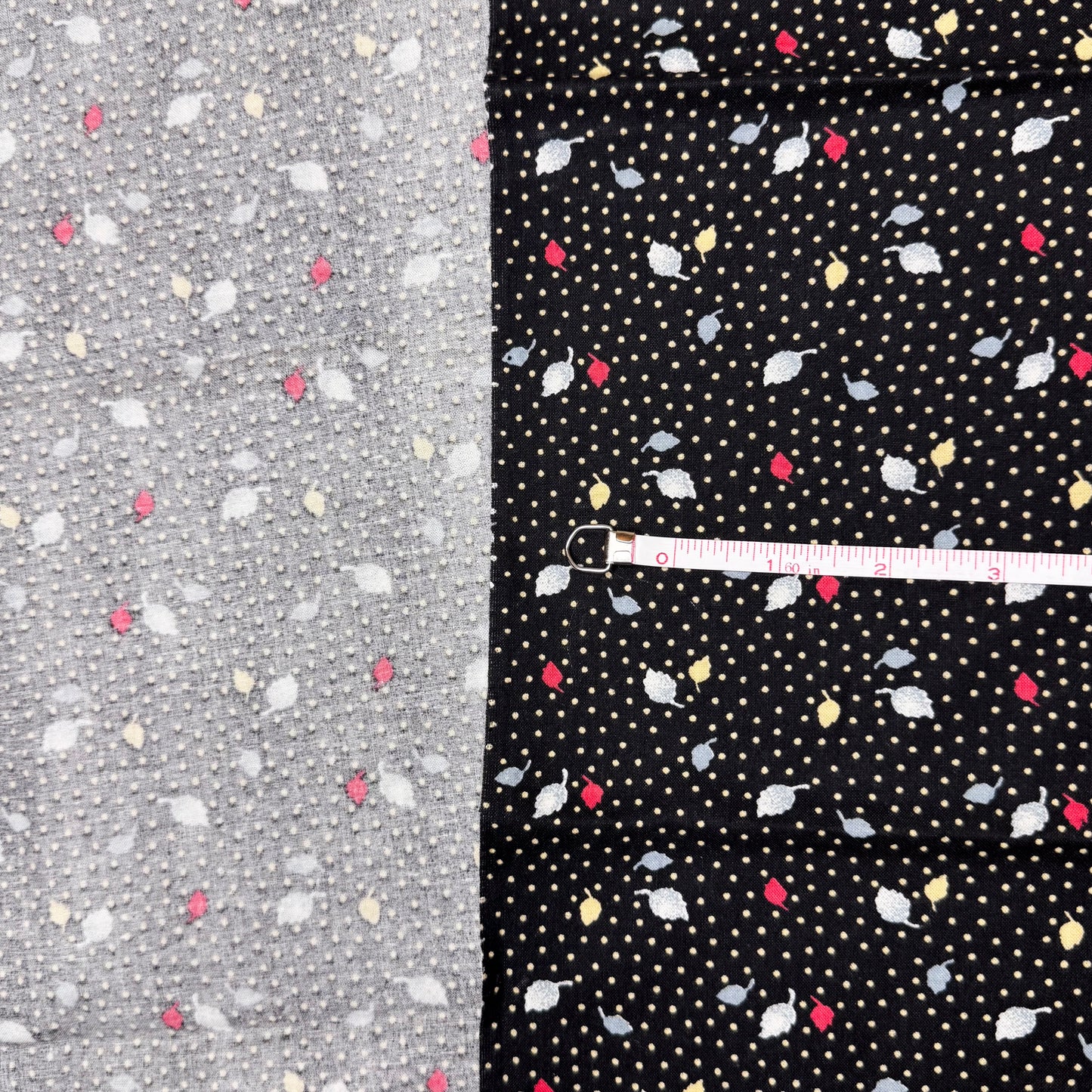 1 1/3 Yds x 45" Black Spotted Leaves Cotton Fabric