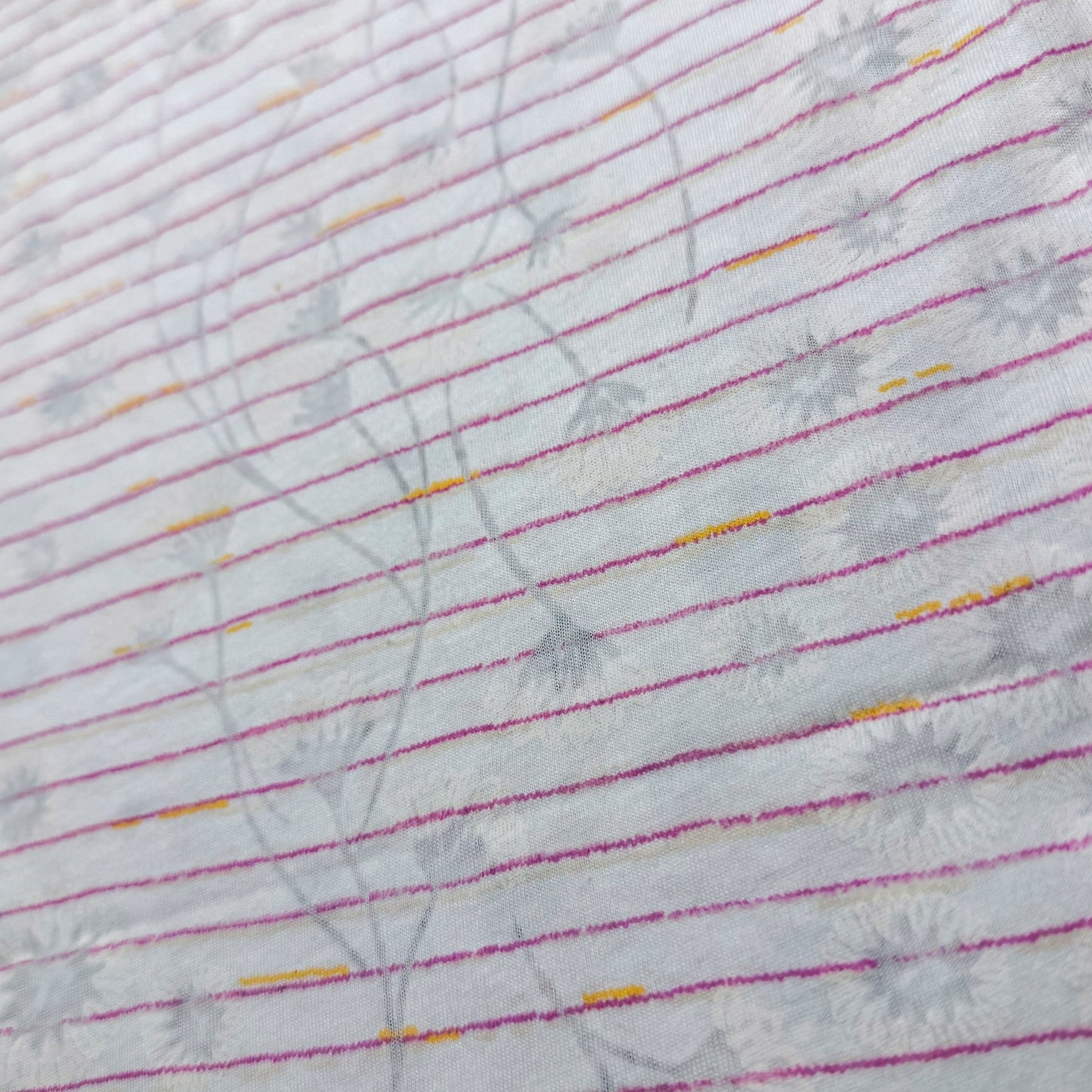 1 Yd x 64" Floral Pink Stripe Yellow Dash Synthetic Knit Fabric