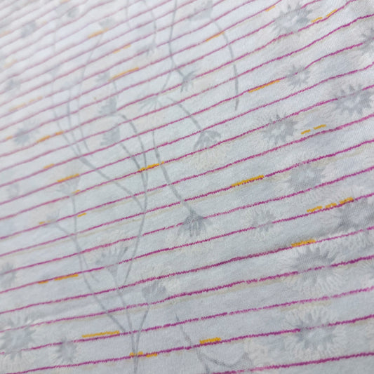 1 Yd x 64" Floral Pink Stripe Yellow Dash Synthetic Knit Fabric