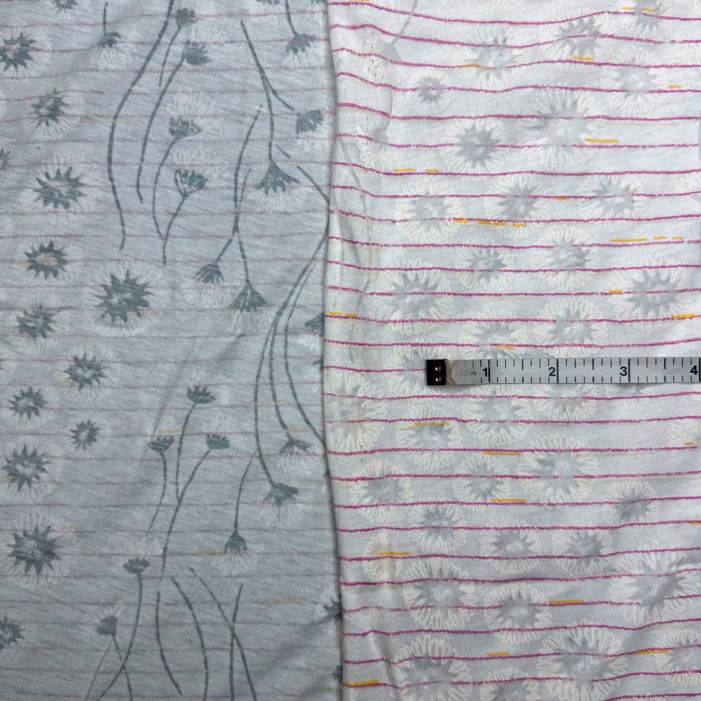 1 Yd x 64" Floral Pink Stripe Yellow Dash Synthetic Knit Fabric