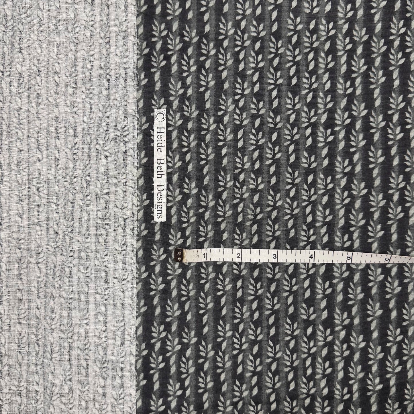 4 1/3 Yds x 45" Grey Stripe Leaves Heide Beth Designs Cotton Fabric