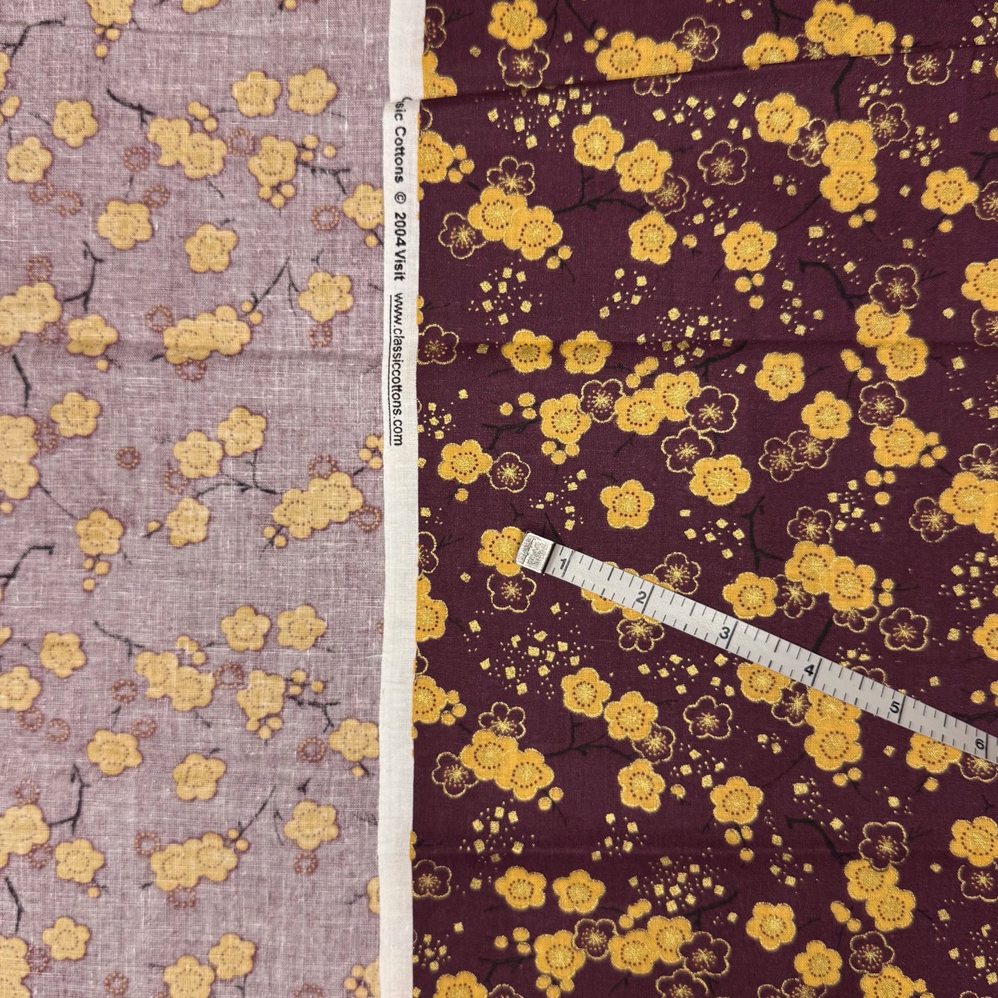 1 1/4 Yds x 46" Maroon Gold Floral Classic Cottons Cotton Fabric