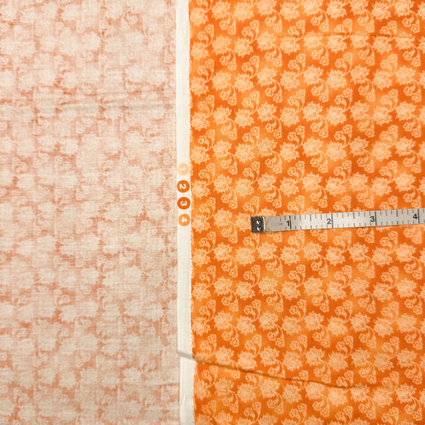 4 Yds x 44" Orange Floral Cotton Fabric