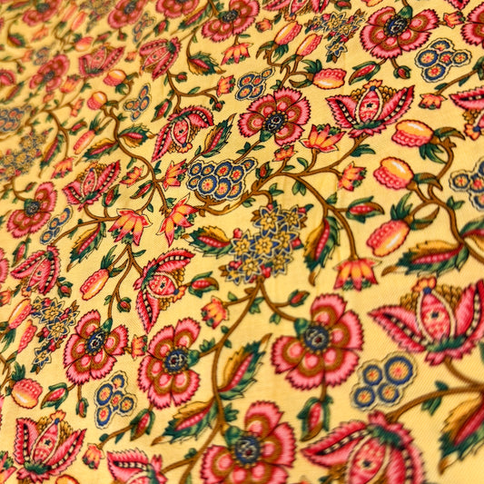 3 Yds x 45" Yellow Paisley Floral Cotton Fabric