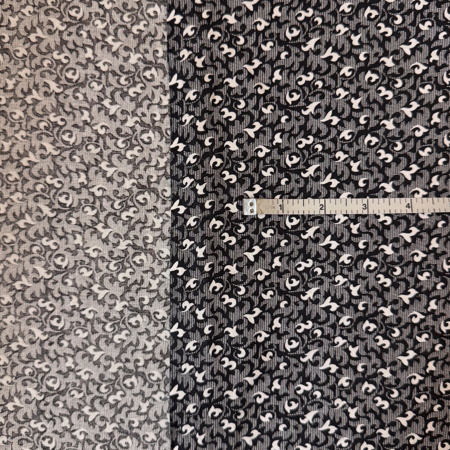 2 1/2 Yds x 44" Black and White Leafy Swirl Cotton Fabric