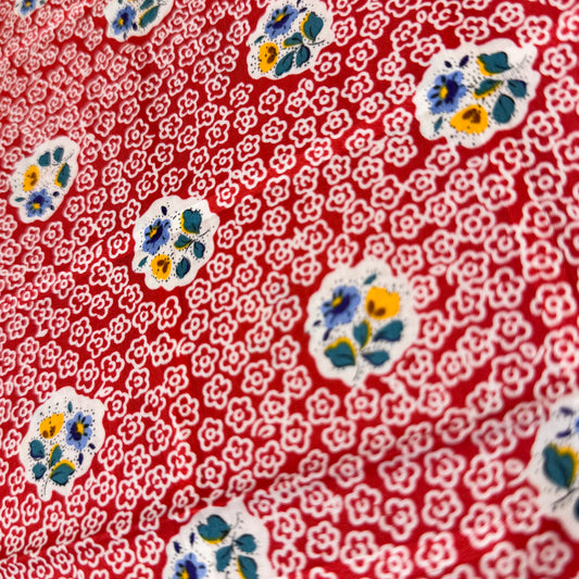 4 Yds x 44" Red and White Floral Swiss Cotton Lawn Fabric