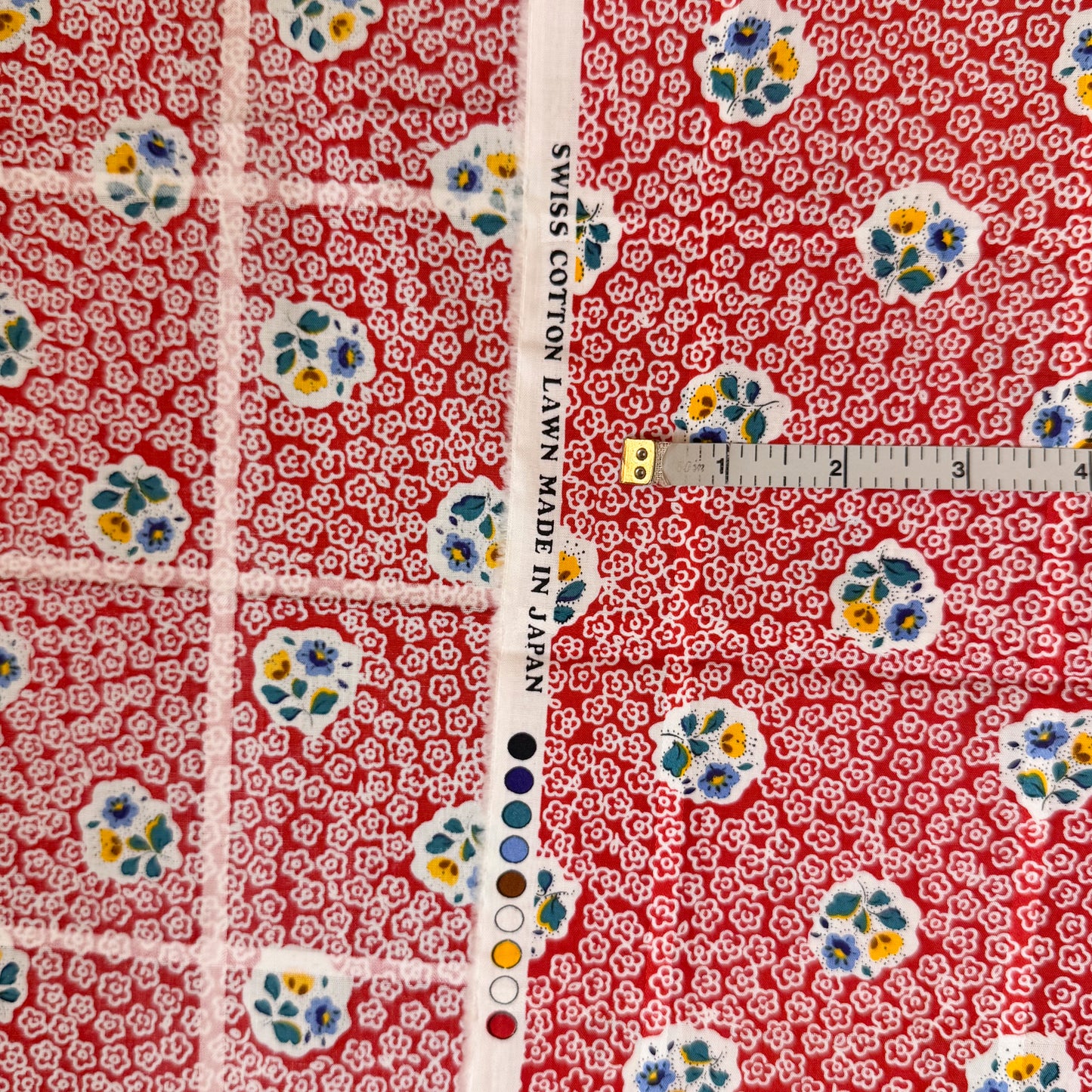 4 Yds x 44" Red and White Floral Swiss Cotton Lawn Fabric