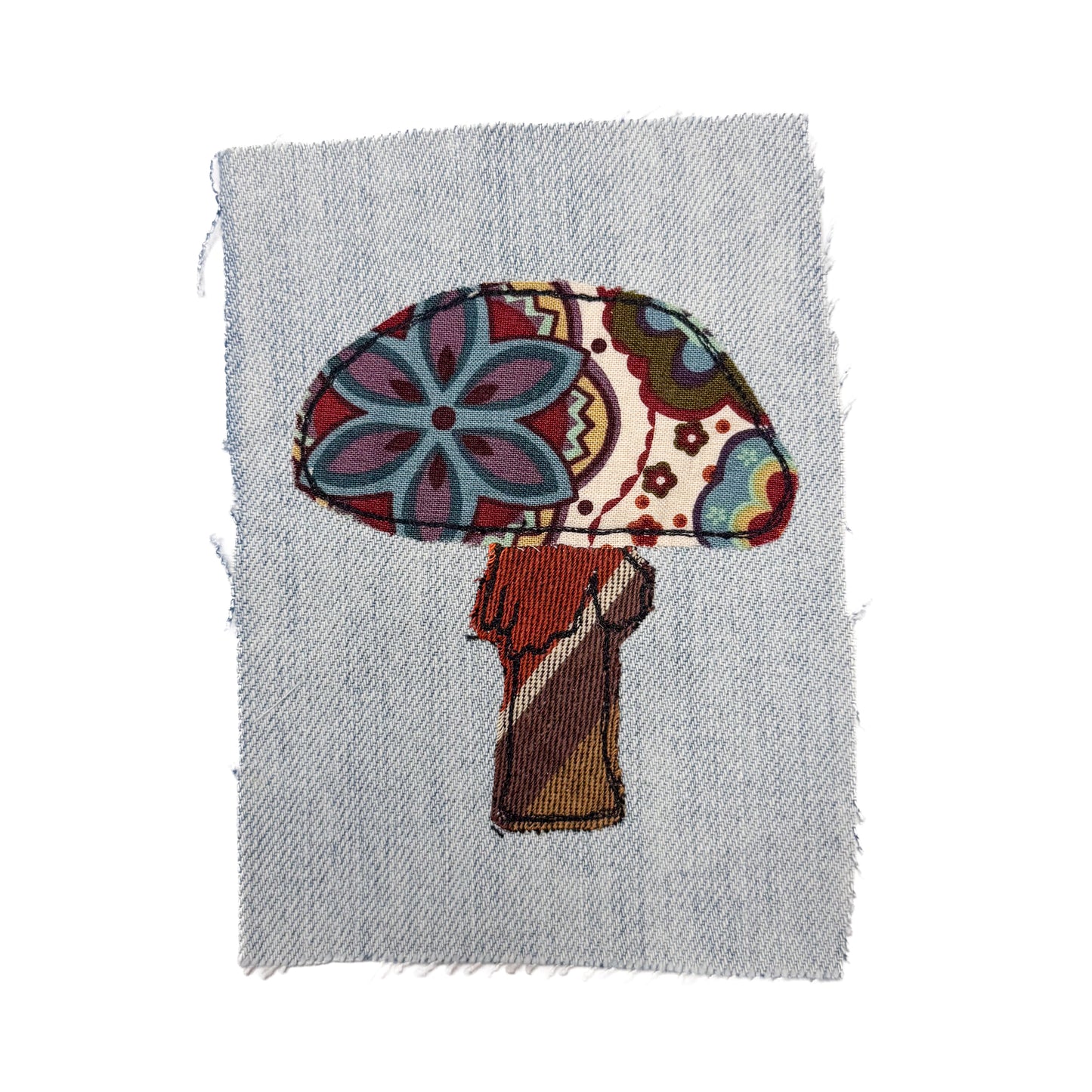 Amanita Mushroom Sew-On Patch, 4" x 6", Denim, Cotton