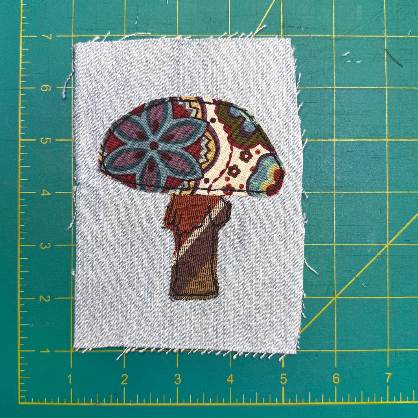 Amanita Mushroom Sew-On Patch, 4" x 6", Denim, Cotton