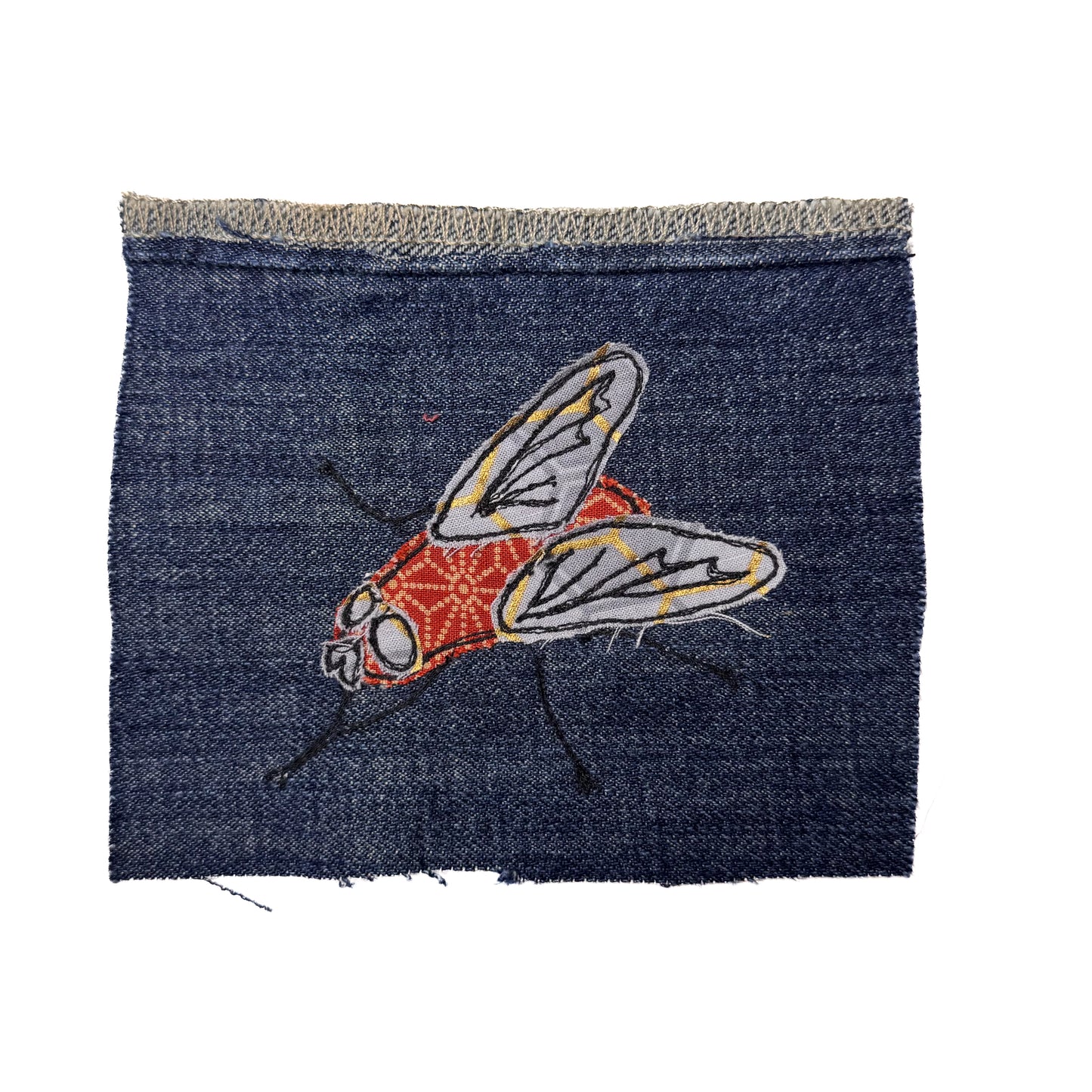 Fly Sew-On Patch, 4" x 6", Denim, Cotton