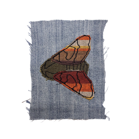 Moth Sew-On Patch, 4" x 5", Denim, Cotton, Burlap