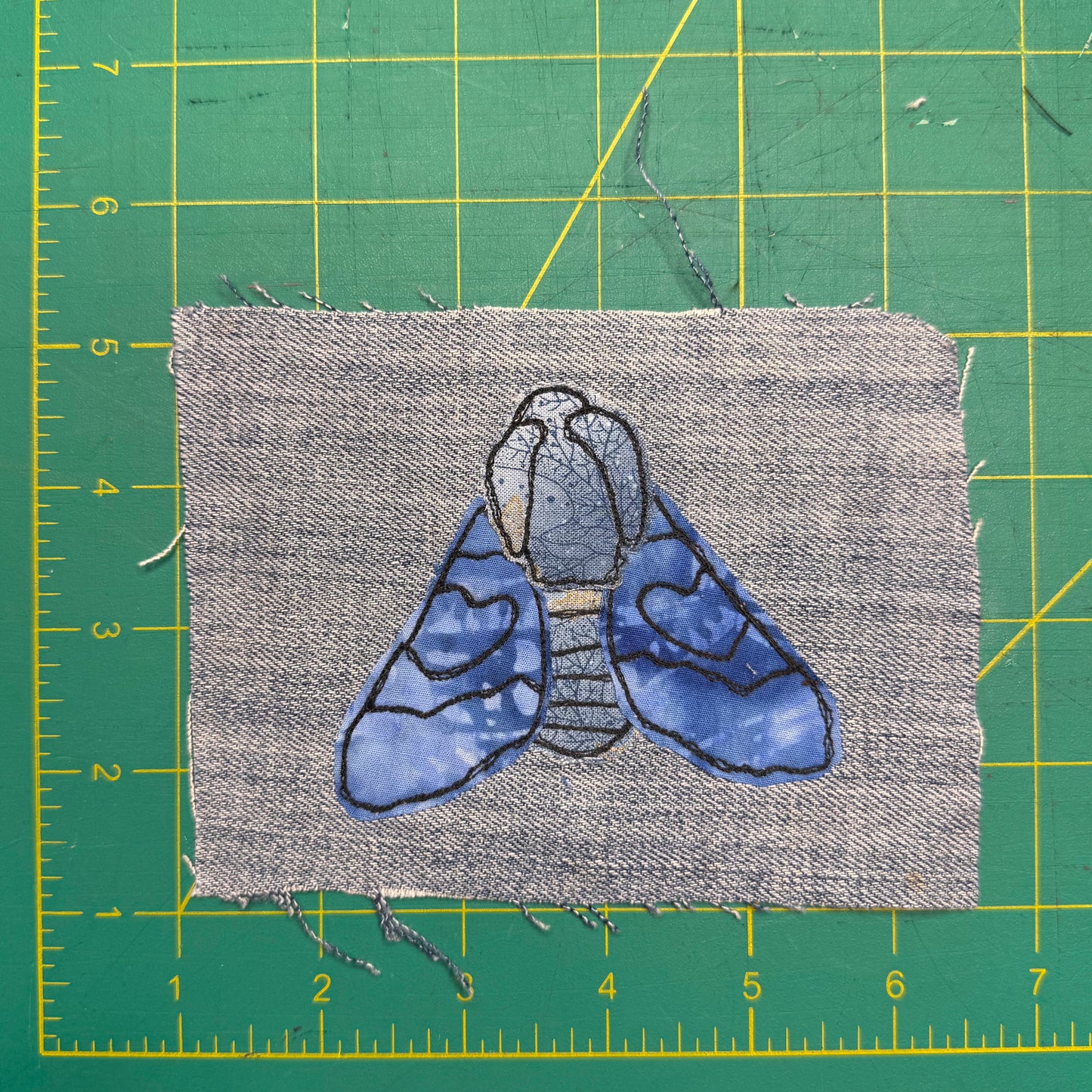 Moth Sew-On Patch, 4" x 5", Denim, Cotton