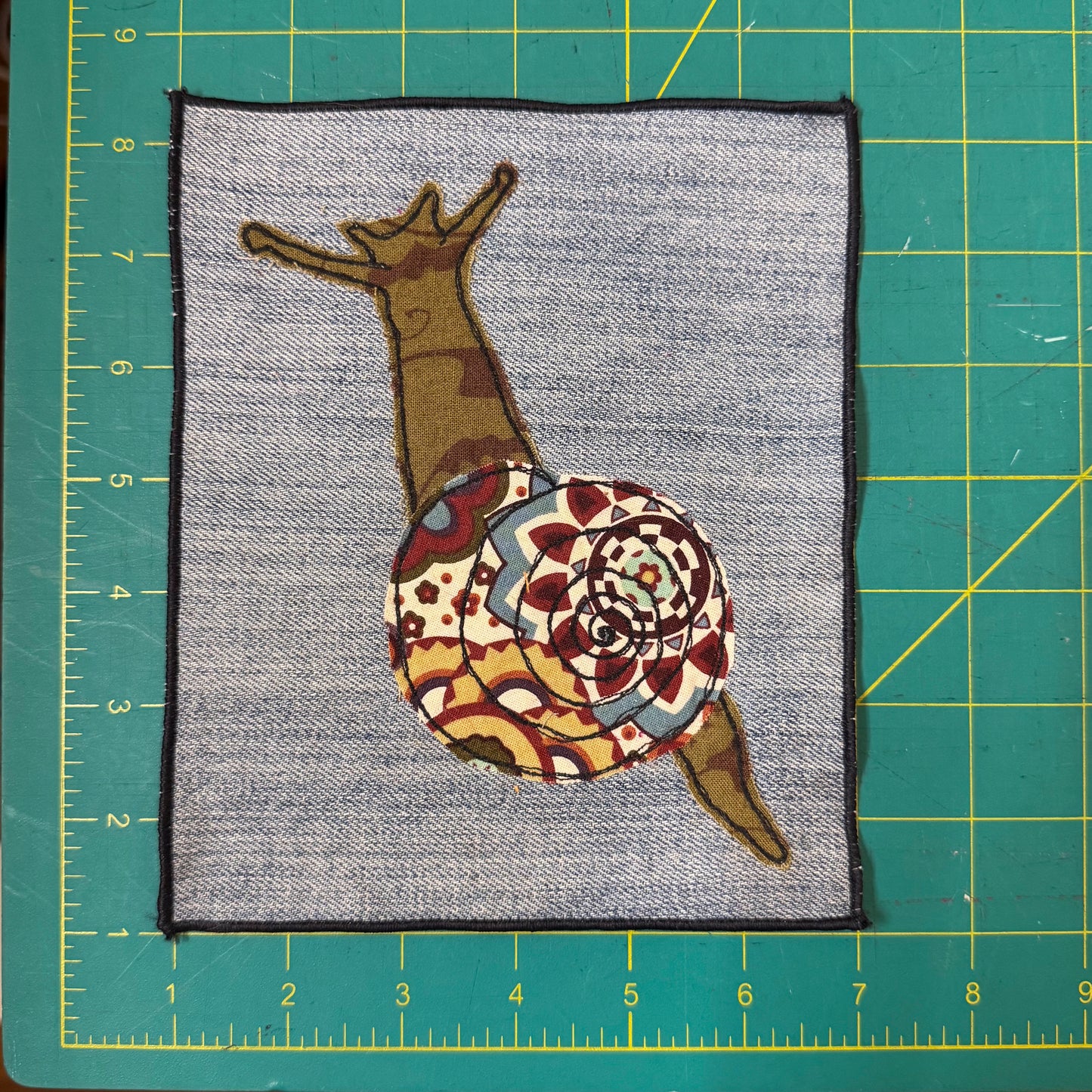 Snail Sew-On Patch, 6" x 7", Denim, Cotton, Finished Edge