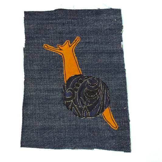 Snail Sew-On Patch, 7" x 9", Denim, Cotton, Brocade